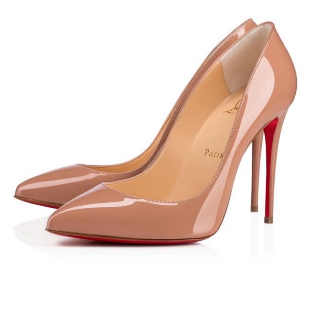 Authentic Christian Louboutin Pigalle Follies 100 Patent Calf Nude Heel